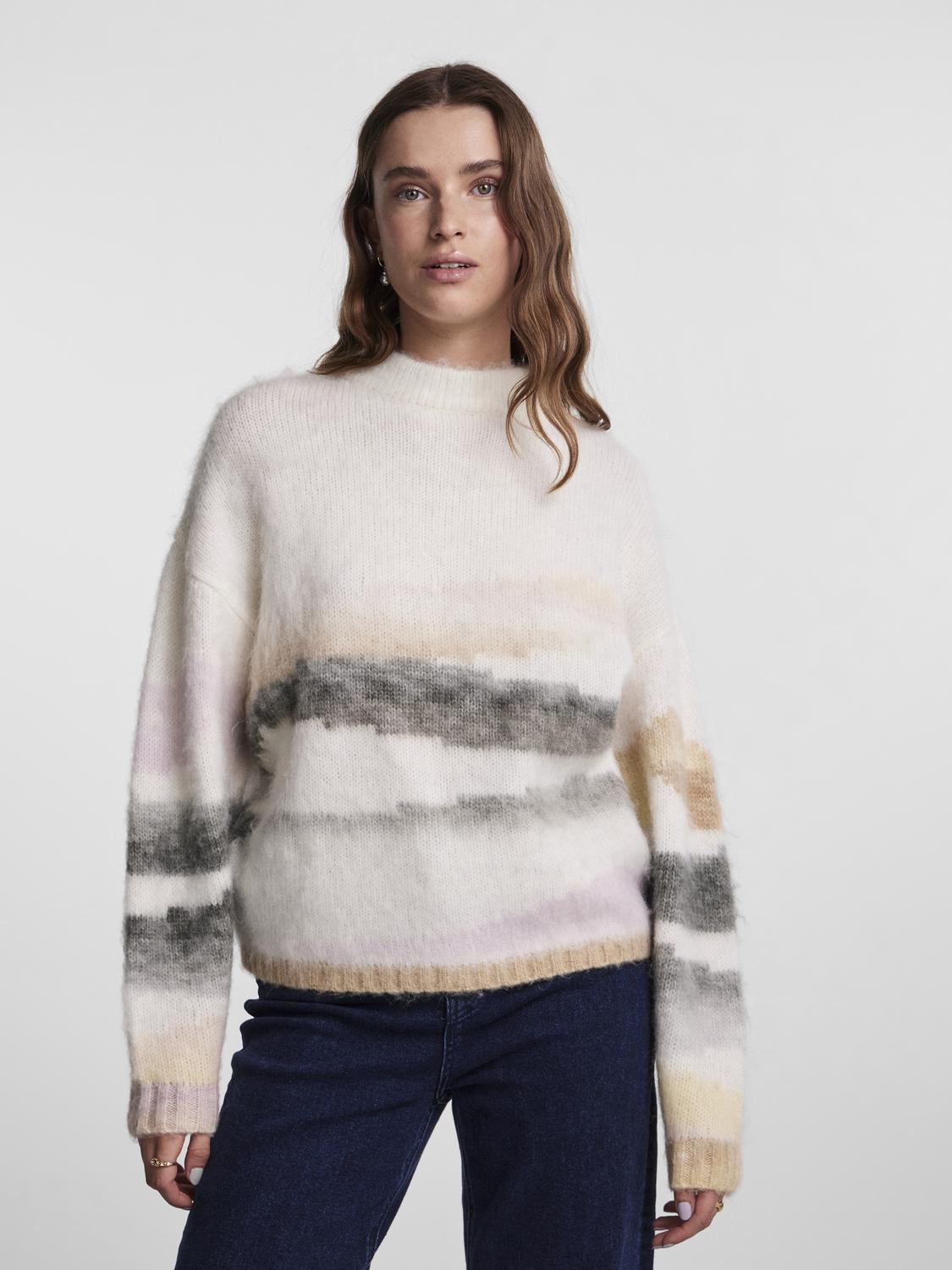 Pcjeria ls high neck jacquard knit bc Cloud dancer