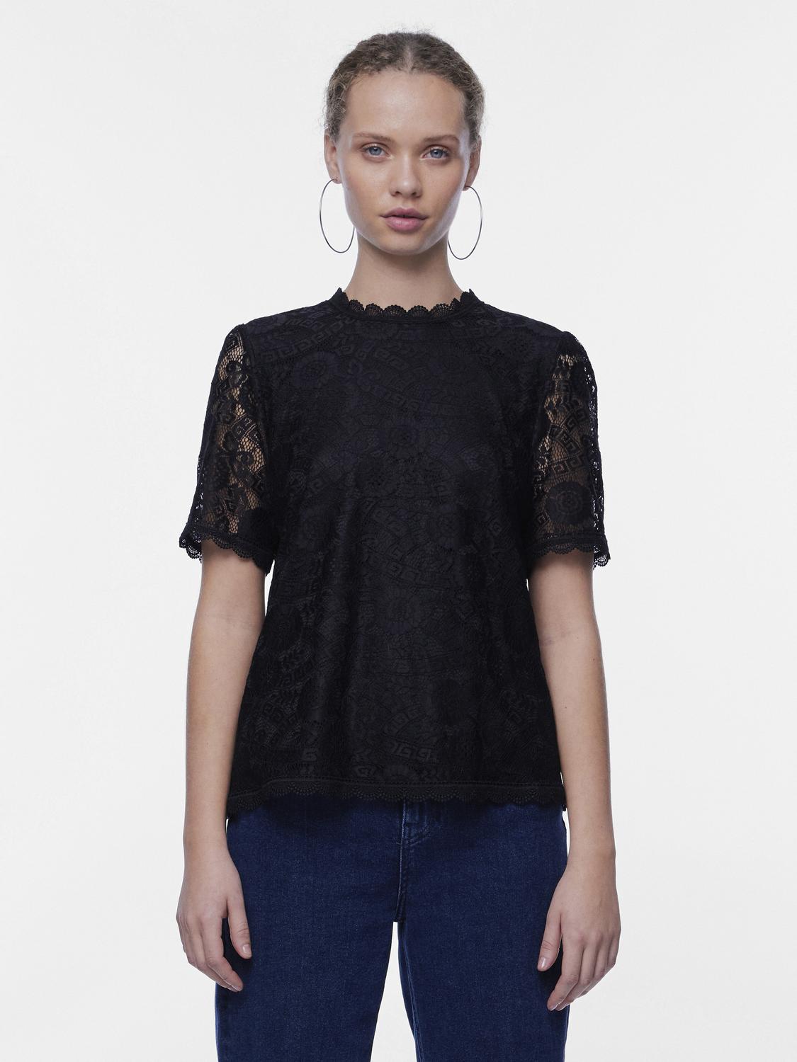 Pcolline ss lace top noos Black