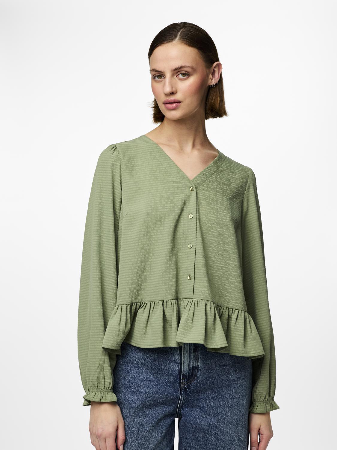 Pcsienna ls v-neck peplum top camp mm Hedge green