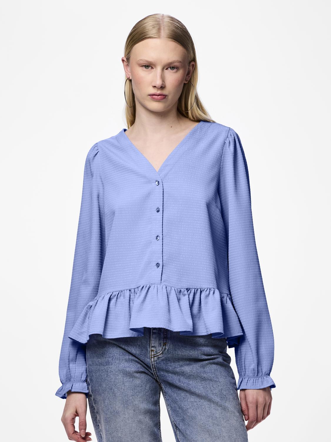 Pcsienna ls v-neck peplum top camp mm Hydrangea