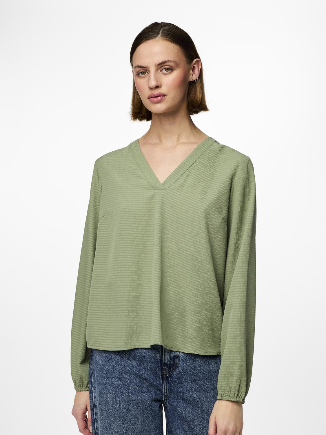 Pcsienna ls v-neck top camp mm Hedge green