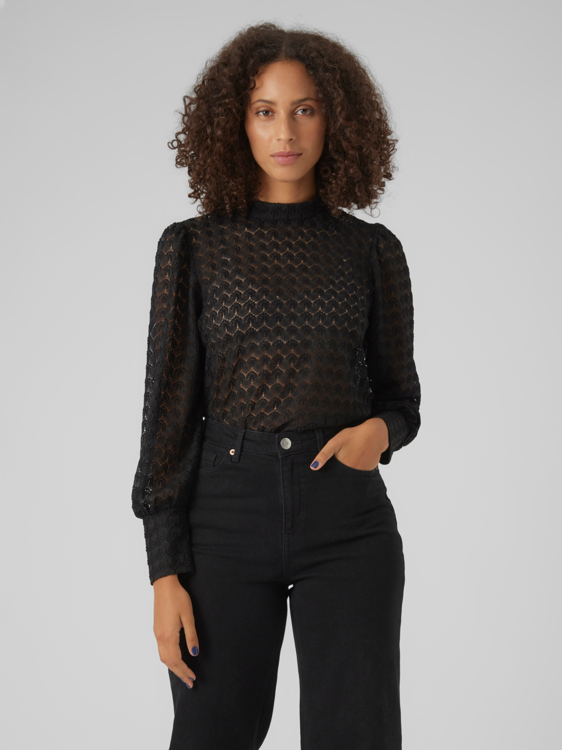 Vmbecca high neck lace top jrs Black