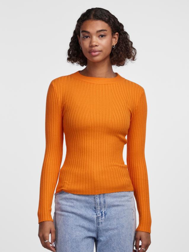 Pccrista ls o-neck knit noos bc Persimmon orange