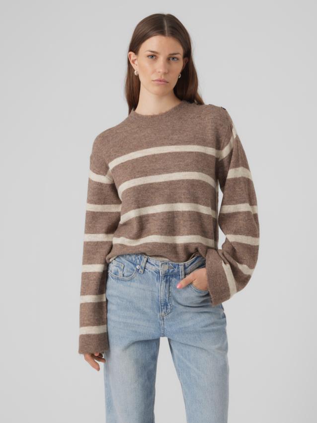 Vmlefile ls o-neck button pullover boo Brown lentil