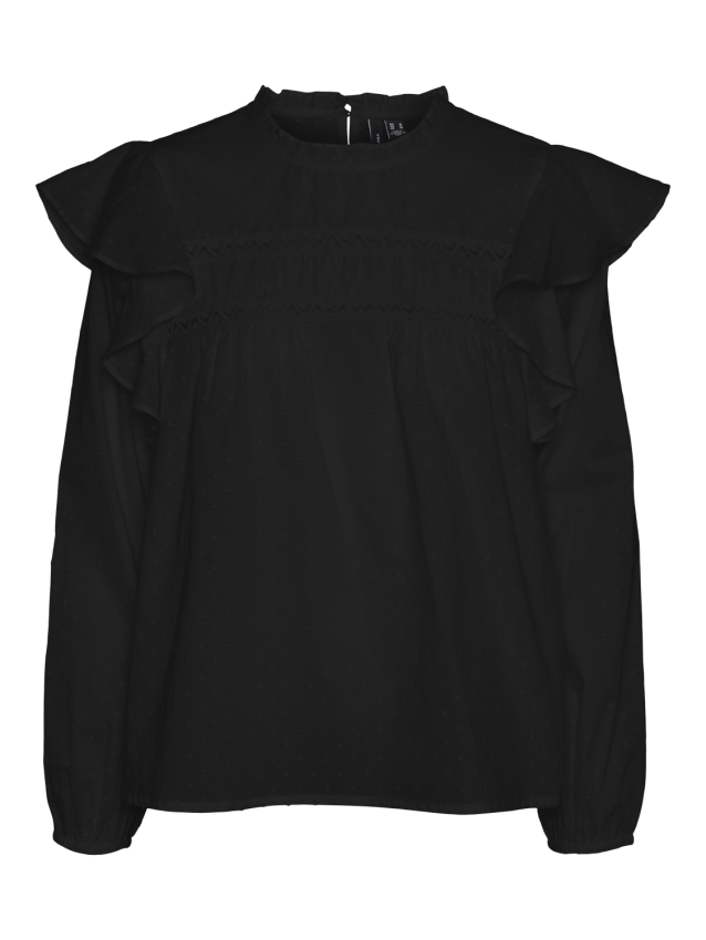 Vmtrine ls lace top wvn Black