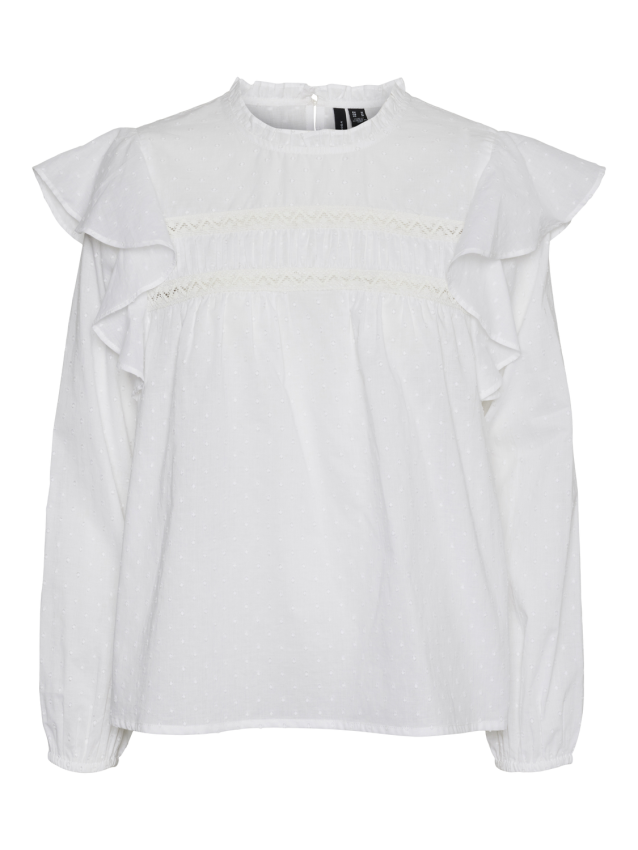 Vmtrine ls lace top wvn Snow white