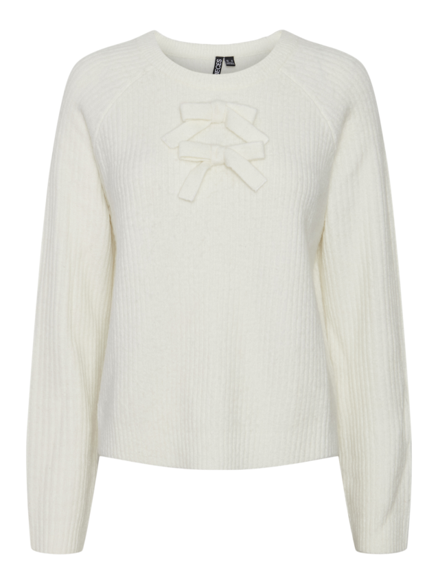 Pcgabby ls o-neck bow knit d2d jit Cloud dancer