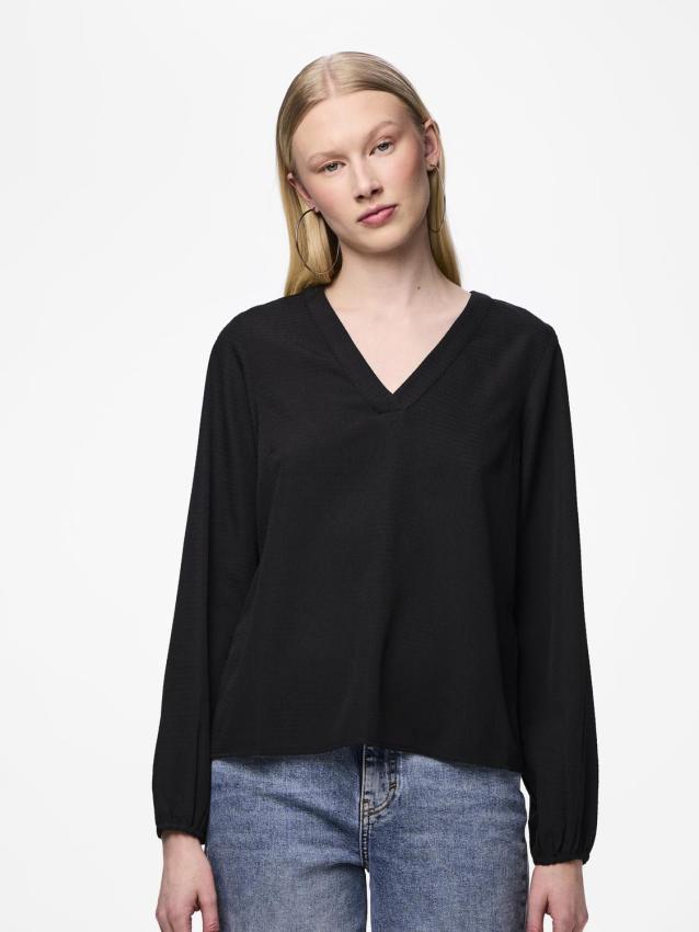 Pcsienna ls v-neck top camp mm Black