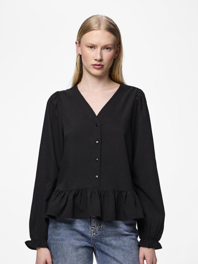 Pcsienna ls v-neck peplum top camp mm Black