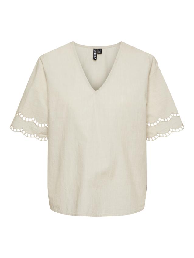 Pcsara Ss V-neck Top Camp Mm